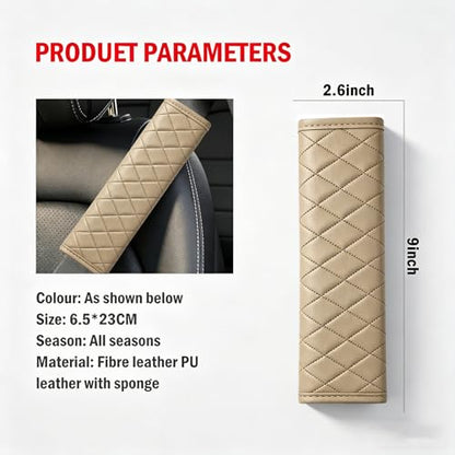 Beige PU Leather Seat Belt Covers - 2Pcs, Diamond Stitched Seat Belt Pads, Universal Fit for Car Truck SUV - color: gw-beige