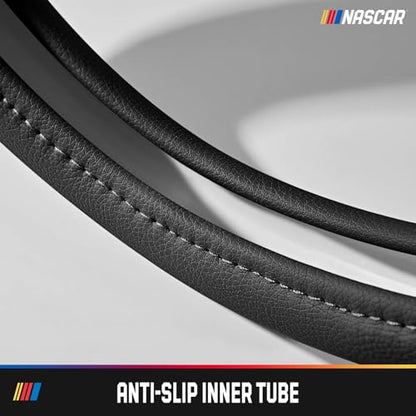 NASCAR Steering Wheel Cover, Two-Tone Beige Leather Patchwork, Universal Fit 14.5"-15.5" Steering Covers for Cars, Anti-Slip, Soft Grip, Odor-Free, Trucks & SUVs, Racing Style Interior Upgrade