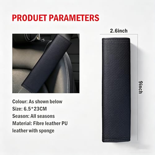 Black Breathable PU Leather Seat Belt Covers - 2Pcs, Perforated Seat Belt Pads, Universal Fit for Car Truck SUV - color: ck-black