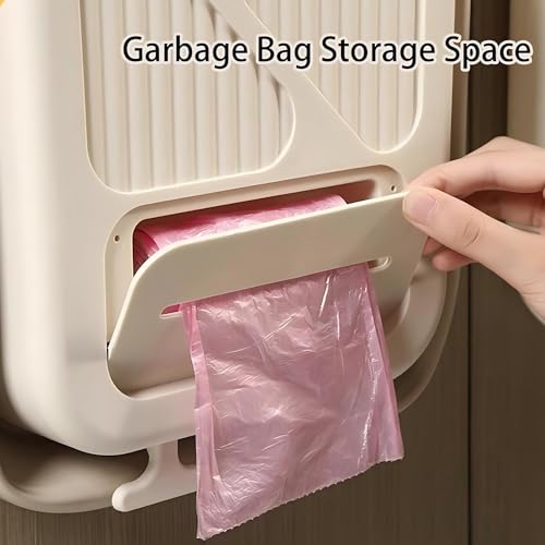 Hanging Trash Can for Kitchen Cabinet Door with 120 Garbage Bags, 1.6 Gallon Collapsible Trash Bin for Under Sink, Bathroom, Car, RV, Office (SmallCream) - size: SmallCream