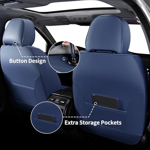 Universal Seat Covers for Cars Full Set, Automotive Seat Covers, Waterproof Leather Car Seat Protector Fit for Most Sedans SUV Pick-up Truck- Blue&Black