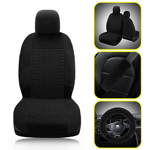 17 Car Seat Cover Full Set for Women,Universal Car Seat Cover,Plush Steering Wheel Cover,Fluffy Soft Wool Handbrake Gear,Suspension Accessories Full SUV((Patterned Black - color: Patterned Black