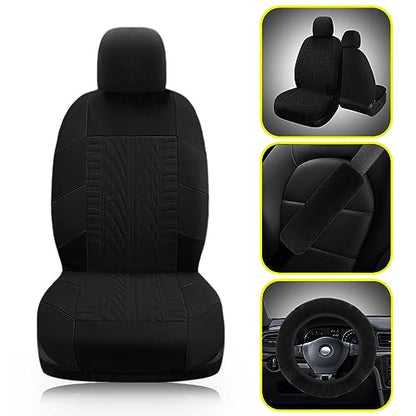 17 Car Seat Cover Full Set for Women,Universal Car Seat Cover,Plush Steering Wheel Cover,Fluffy Soft Wool Handbrake Gear,Suspension Accessories Full SUV((Patterned Black - color: Patterned Black