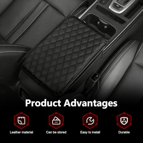 Car Arm Rest Cover, Thin Center Console Driver Elbow Support Cushion with Side Storage Pocket, Scratch-resistant Protective Pad, Interior Accessory for Most Cars Trucks Vans (Black)