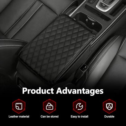 Car Arm Rest Cover, Thin Center Console Driver Elbow Support Cushion with Side Storage Pocket, Scratch-resistant Protective Pad, Interior Accessory for Most Cars Trucks Vans (Black)