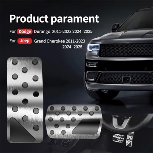 Aluminum Alloy Pedal Cover for Jeep Grand Cherokee 2011-2024 2025 Dodge Durango 2011-2024 2025 No Drilling Aluminum Brake and Accelerator Pedal Covers 2PCS(Silver) - color: Silver