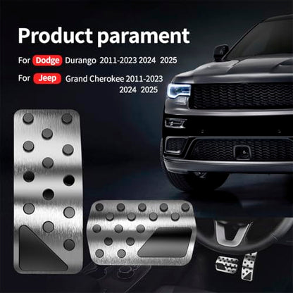 Aluminum Alloy Pedal Cover for Jeep Grand Cherokee 2011-2024 2025 Dodge Durango 2011-2024 2025 No Drilling Aluminum Brake and Accelerator Pedal Covers 2PCS(Silver) - color: Silver
