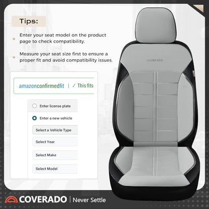 Coverado Front Seat Leather Covers, Full Leather Construction with Carbon Fibre Weave, Universal Fit for Most Cars SUV Trucks (Gray) - color: Gray, size: Front