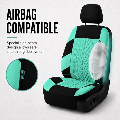 FH Group Full Set Premium Cloth Car Seat Covers - Universal Fit, Low Back Front Seat Covers, Airbag Compatible, Split Bench Rear Seat, Washable Seat Cover for SUV, Sedan, Mint