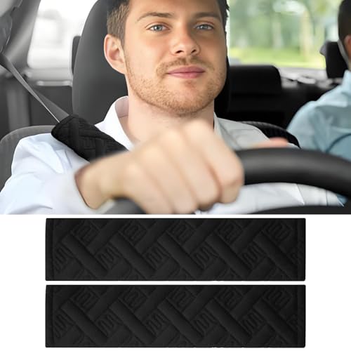 2PCS Car Seat Belt Cover Pad，Seatbelt Cushion，Car Accessories Interior, More Comfortable to Drive (Black) - color: Black