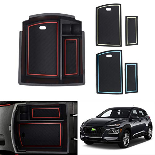 Autorder Center Console Organizer for Hyundai Kona 2018-2021 2022 2023 Accessories Armrest Storage Box Secondary Insert Tray with 3 Color Mats (Not for Kona EV) - size: 2018-2023 Hyundai Kona