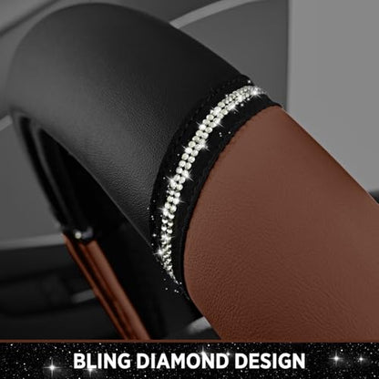 Road Comforts Leather Steering Wheel Cover - Made with PVC Leather - Anti-Slip Steering Wheel Cover Universal Fit Most 14 1/2 inches to 15 inches - Brown Color - color: Brown