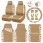 CAR PASS Cow Print Faux Leather Car Seat Covers & Cow Car Mats & Cow Steering Wheel Cover Seat Belt Pads Universal fit for SUV,Van,Saden,Truck Cute Car Accessories Automobile Interior Sets All Beige - color: Cow Print Beige