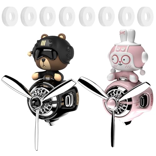 2Pcs Car Air Fresheners, Cute Bear Pilot Automotive Air Outlet Creative Car Perfume Diffuser, Automotive Accessories Air Vent Decoration with 8 Fragrant Tablets (Black 1+Pink 1) - color: Black 1+Pink 1