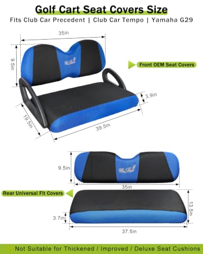 Golf Cart Seat Covers Front & Rear Set for Club Car Precedent | Also Fits Club Car Tempo & Yamaha G29 | Breathable Mesh | Cool & Sweat-Proof | Machine Washable | Easy to Install, Black&Blue - color: Black & Blue, size: Rear + Front Seat Precedent TEMPO YA