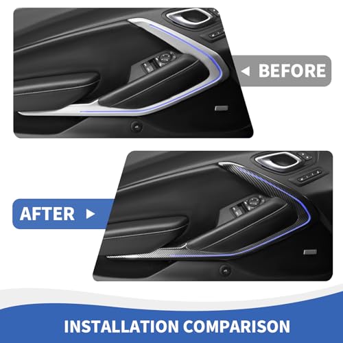 RAZPOY for Camaro Inner Door Panel Trim, Door V Shape Panel Cover Compatible with Chevy Camaro 2016-2024, Carbon Fiber (Fits LED Light Strips)