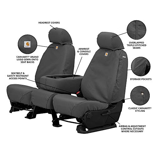 Covercraft Carhartt SeatSaver Custom Seat Covers | Fits 2015-2018 Ford F-150 | 1st Row 40/20/40 Bench Seat, Duck Weave Gravel