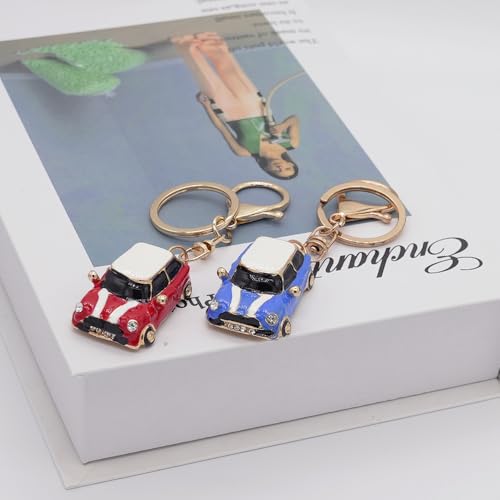 Mini Car Model Keychain Bag Charms Metal Cute Rhinestone 3D Car Accessories Key Chain Ring Gifts for Men Women - color: Red