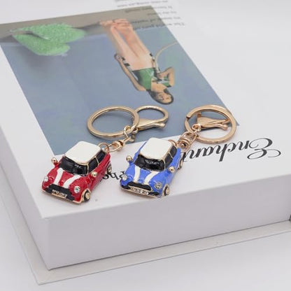 Mini Car Model Keychain Bag Charms Metal Cute Rhinestone 3D Car Accessories Key Chain Ring Gifts for Men Women - color: Red