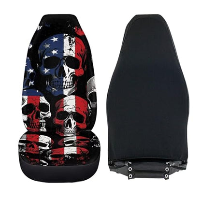 American Flag Set of 2 Pieces Automotive Seat Cover Car Front Seat Cover 4th of July Car Seat Protector Skull Patriotic Bucket Seat Cover Easy to Install - color: American Flag Skull