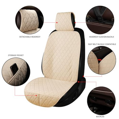2PCS Linen Front Seat Covers for Cars Sideless Seat Covers Breathable Cloth Fabric Car Seat Protector Universal Fit Most Automotive, SUV, Trucks, Van(Beige) - color: LINEN BEIGE