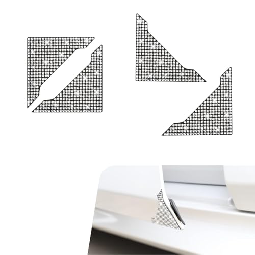 4 PCS Car Door Edge Guard, Bling Rhinestone Anti-Scratch Door Edge Protector Sticker, Self-Adhesive Automotive Front Rear Doors Corner Sticker Film, Universal for Most Cars (White) - color: White