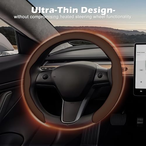 Nappa Leather Steering Wheel Cover,Universal Fit 15 Inch-Premium Non-Slip Breathable Comfort Grip for Cars Trucks SUVs,Anti-Slip Durable Interior Upgrade Cocoa Brown - color: Cocoa Brown