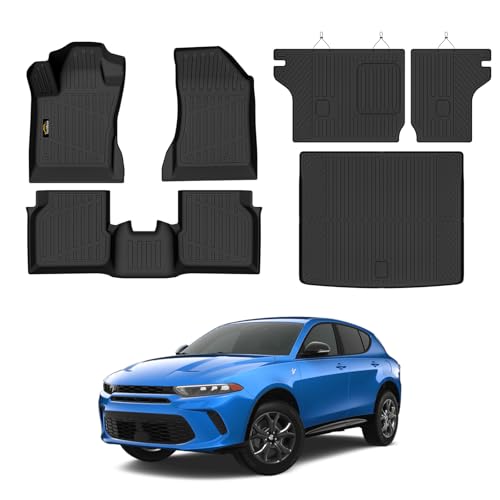 Floor Mats Custom for Dodge Hornet 2026 2025 2024 2023 GT/GT Plus Cargo Liner with Backrest Mat All Weather TPE Rubber Full Set Floor Liners Trunk Mat for Hornet Automotive Accessories, Black - size: For Dodge Hornet 2023-2026