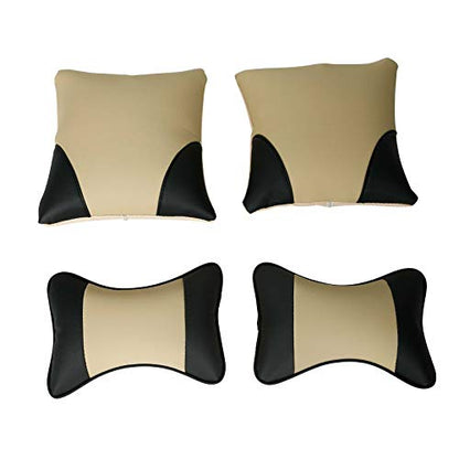 Universal 5 Seats PU Leather Car Seat Cover Full Set Front + Rear Cushions w/Pillows Black/Beige - color: Black/ Beige