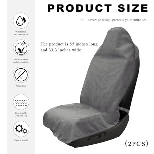 DXNQ 2PCS Car Towel Seat Cover, Waterproof Sweating Non-Slip Premium Soft Towel Carseat Protector, Universal Machine Washable Car Truck SUV Front Seat Cover for Gym Workout Beach Hiking (Gray) - color: Gray, 2pcs, Front