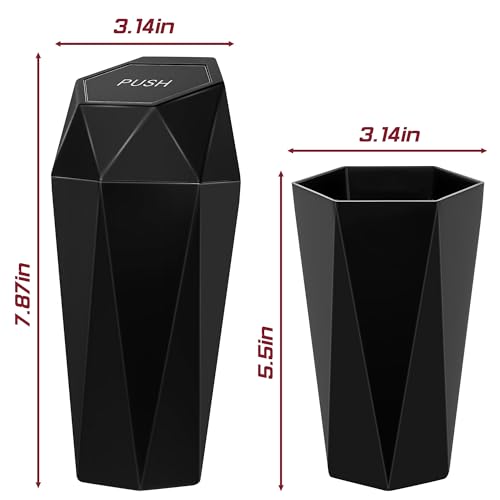 Car Trash Can with Lid, Mini Car Trash Cup with 30 Additional Trash Bags, Car Accessories for Interior, Leakproof Vehicle Garbage Bin for Car, Home, Office - 2 Packs, Black