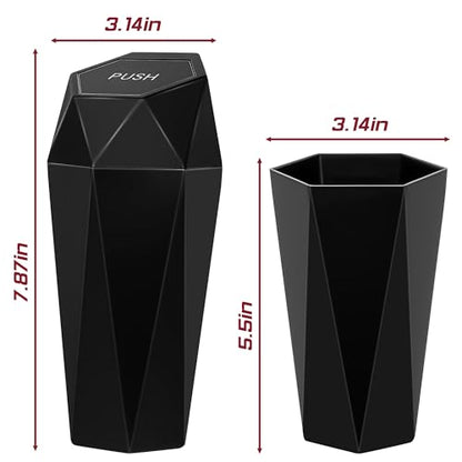 Car Trash Can with Lid, Mini Car Trash Cup with 30 Additional Trash Bags, Car Accessories for Interior, Leakproof Vehicle Garbage Bin for Car, Home, Office - 2 Packs, Black