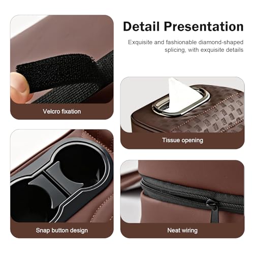 Car Armrest Cushion, Classic Grid Pattern Car Center Console Cover Pad, Waterproof 4-in-1 Armrest Cover with Tissue Box, Cup Holder, 2 Storage Bags, Universal for Most Cars (Coffee) - color: Coffee