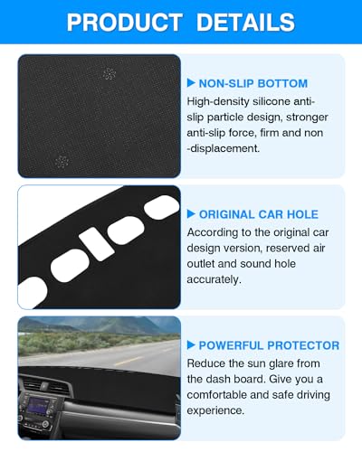 Autorder Dashboard Cover Mat for 2016-2021 Honda Civic Coupe Sedan/Hatchback Accessories Dash Cover Suede Dash Mat Sunshade Glare UV Rays Protector (Not Fit 2022 Civic) - size: dash mat for Honda Civic 2016-2020