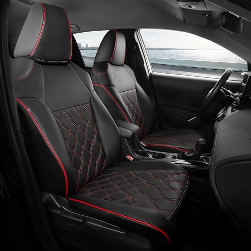 FREESOO for Toyota Corolla Seat Covers L LE XLE, LE Eco Sedan 2014 2015 2016 2017 2018 2019, Luxury Leather Seat Covers for Cars, Custom Fit Car Seat Covers, Waterproof Seat Cover, Black Red Full Set