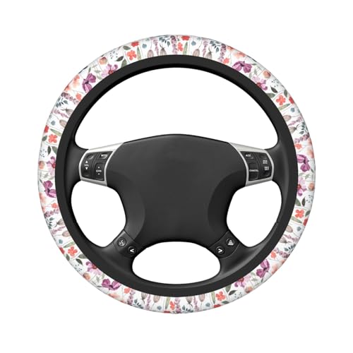 Nature Flowers Steering Wheel Cover for Women Elastic Rubber Steering Wheel Universal 15 Inch Fit for Cars, Auto, SUVs - color: Nature Flowers