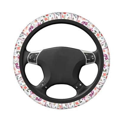 Nature Flowers Steering Wheel Cover for Women Elastic Rubber Steering Wheel Universal 15 Inch Fit for Cars, Auto, SUVs - color: Nature Flowers
