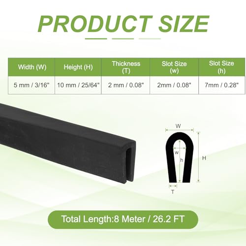 PATIKIL Rubber Edge Trim, 26.2ft x 5mm x 10mm U Channel Rubber Guard Seal Strip Protector Fit for 2mm Edge for Car Doors Hatches Sheet Metal Table Corners Steel Plates, Black - size: Fit for 2" x 26.2ft x 5mm x 10mm