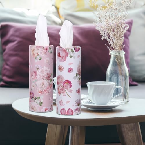 Ctosree 6pk 50 Sheets Car Tissues Holder with Facial Tissues 3-ply Travel Tissue Tubes Box Container Fit for Car Cup Holder Floral Cylinder, 7.1 Inch(Pink,White) - color: Pink,White