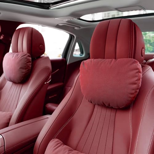 2 Pcs Car Headrest Neck Pillow for Driving,Universal Premium Suede Leather Soft and Comfortable Headrest,Three Gears of Height Adjustment Car Seat Headrest Pillow Car Interior Accessories - color: Cranberry Red