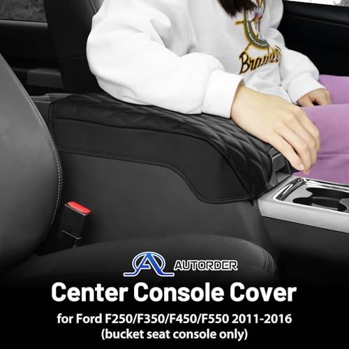 Autorder Center Console Cover for 2011-2016 Ford F250/F350/F450/F550 Accessories Armrest Cushion Cover Leather Middle Console Covers Anti-Scratch Armrest Pad for Pet (Bucket Seat Only) - size: 2011-2016 Ford F250