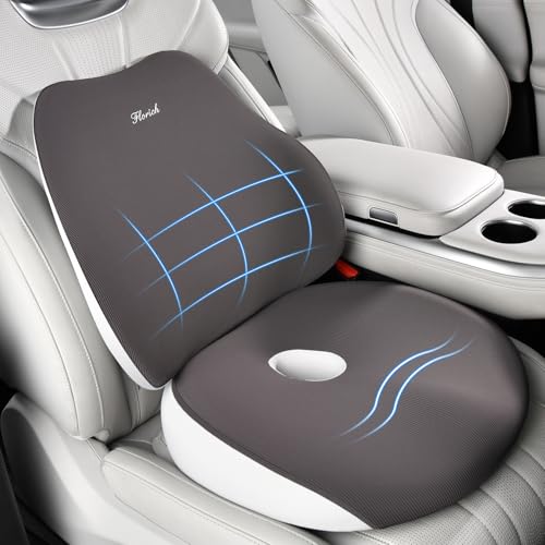 Car Seat Cushion and Lumbar Support Pillow, Ergonomic Memory Foam Driving Seat Cushions for Back & Sciatica Pain Relief, Non-Slip Cushion for Car, Office, Truck, Wheelchair, Gaming Chair-Gray - color: A-cushion&lumbar Pillow-gray