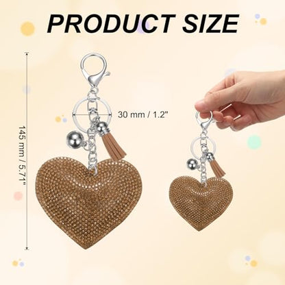 PATIKIL Rhinestone Keychains for Women, Cute Bling Heart Shape Purse Charm for Bag Handbags Car Keys - color: White-khaki