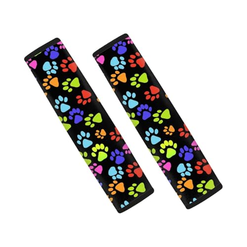 Dreaweet Colorful Dog Paw Print Seatbelt Covers Cute Car Accessories for Women Adults,2 Piece Seat Belt Cover Pad for SUV Car Trucks Sedan,Soft Auto Seat Belt Cover Seatbelt Shoulder Pad Cushions