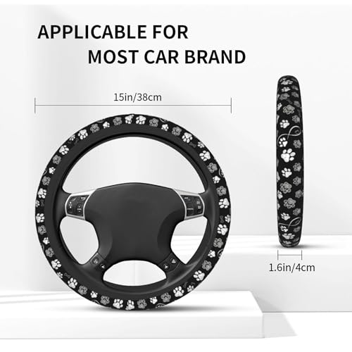 Paw Print Steering Wheel Cover - Black White Dog Paw Steering Wheel Paw Print Car Cup Holder Pad 2 Pack 15 Inch Cute Steering Wheel Cover Women Men Anti Slip Breathable Wheel Cover - color: Dog claw