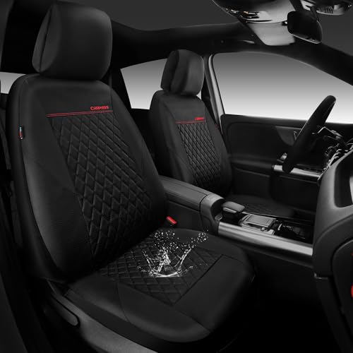 CAR PASS Quilting Faux Leather Seat Covers Full Set, Waterproof Deluxe Premium Seat Cover with 5mm Composite Sponge Inside, Airbag Compatible Auto Seat Cover Universal Fit for 95% Sedan SUV Van, Black - color: Black and Black, size: Full Set (Front and Re