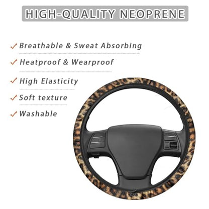 GLENLCWE Brown Leopard Car Steering Wheel Cover 14.5-15 inches Neoprene Steering Wheel Protector Cover Universal Fit Trucks SUV Van - color: Brown Leopard