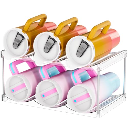 Stackable Water Bottle Organizer for Cabinet,2 Tier Water Bottle Holder for Stanley Yeti 40 oz Bottle Shelf,Clear Tumbler Storage Organizer,Wine Rack,Cup Organizer for Kitchen Cabinets Counter Pantry - size: 2 Tier-Hold 6 Bottles