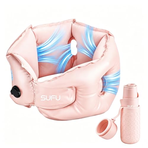 SUFU Ultra-Light Travel Neck Pillow - 68g Lighter Than Phone, 360° Neck Support, Adjustable Softness, 2-in-1 Inflation & Storage, Ideal for Airplane/Business Travel,Pink