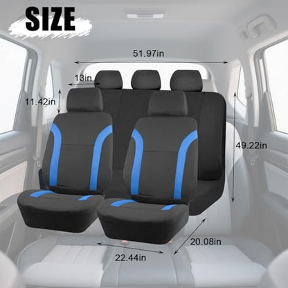 Car Seat Cover Full Sets, 9PCS Waterproof Vehicle Front and Rear Split Bench Covers with 3D Foam Back Support, Breathable Auto Seat Protective Accessories, Universal for SUV RV Truck (Blue) - color: Blue